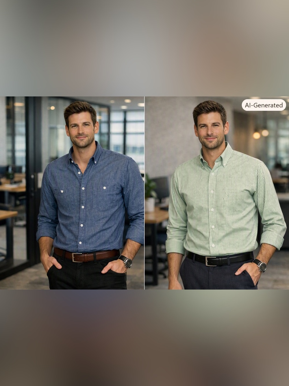 Business Casual Work Shirt Bundle – IZOD Green Check & Express Denim (Size Small